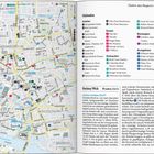 Ostlondon-Übersicht: Ansehen, Essen, Einkaufen, Bewegen, Ausgehen. Karte zeigt Bereiche wie Shoreditch und Whitechapel.