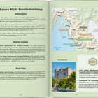 Links: Informationen zu Sehenswürdigkeiten und Routen im kroatischen Gebirge. Rechts: Karte, Bild einer Burg, Tipp zu Wanderungen.