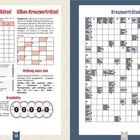 Links: Amerikanisches Rätsel mit einem Raster. Rechts: Kreuzworträtsel mit einem gelben kreisförmigen Muster oben rechts.