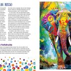 Links oben steht "MALE WIE DEAN RUSSO". Rechts eine bunte Tierillustration, vermutlich ein Elefant in leuchtenden Farben.