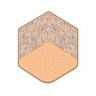 Eine Illustration zeigt einen kleinen Raum mit zwei Steinwänden und einem Boden aus Ziegelsteinmuster.