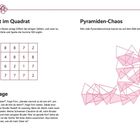 „Hundert im Quadrat”, Zahlenraster mit teils leeren Feldern; „Pyramiden-Chaos”, viele überlagerte Dreiecke in Pink.