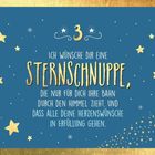 "Ich wünsche dir eine Sternschnuppe..." auf blauem Hintergrund mit goldenen Sternen und der Zahl 3.