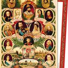 Zum 300. Jahrestag des Herrschafthauses Romanow. Ein Stammbaum mit Porträts von Monarchen und Verzierungen.