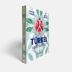 Buchtitel: "TÜRKEI VEGETARISCH" von Orhan und Orkide Tançgil. Hintergrund mit Granatapfel und Blattmuster.