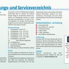 "Übernachtungs- und Serviceverzeichnis" oben. Kategorien von Unterkünften und Preiskennzeichnungen. Hinweise auf Fahrradwerkstätten.