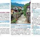 "Saint-Gingolph", "Musée des Traditions et des Barques du Léman", "Von St. Gingolph nach Evian-les-Bains 17,6 km", "Locum (Meillerie)", "Meillerie".  
Fotografie mit Fluss und Häusern in Berglandschaft.