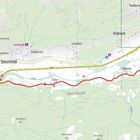 Nummer 10 in grünem Feld. Karte mit Orten: Steinfeld, Kleblach, Lind im Drautal. Route mit roter Linie markiert.