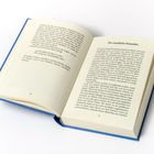 Links: "Wir ziehen die Rosen zu schön", Seite 50. Rechts: "Der standhafte Zinnsoldat", Seite 51. Offenes Buch mit blauem Einband.