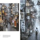 Viele japanische Schilder und Laternen in einer belebten Gasse in Nakano, Tokyo. Belebte Szene mit Fußgängern.