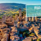 Text: "Mitte. Metropolen, sanfte Hügel, Kunst und Kultur: Lass dich vom Herzen Italiens verzaubern!" Mittelalterliche Türme.