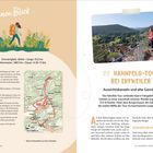 Schwierigkeit: Mittel. Länge: 15,6 km. Karte mit Route. Wanderer in Natur. "22 Hahnfels-Tour bei Erfweiler" steht oben.