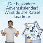 Der besondere Adventskalender! Wirst du alle Rätsel knacken? Illustration eines Mannes und eines Sudoku-Adventskalenders.