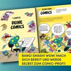 BANG! SMASH! WOW! Mach dich bereit und werde selbst zum Comic-Profi! Ein Roboter zeichnet Comics in lebhaften Farben.