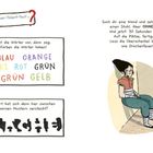 Oben: „Oha, ein Abenteuer-Talent-Test ... Hilfst du Hiro?“ Bild zeigt Illustration einer Person, die gegen die Wand lehnt.