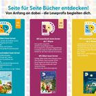 Seite für Seite Bücher entdecken! Von Anfang an dabei – die Leseprofis begleiten dich. Logos und bunte Buchcover.