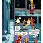 "COOL, WAS?... UNGLAUBLICH!... WALLY! DU IDIOT! ICH HÄTTE DIR... NEE. ICH WÄR... WAS BIST DU SO NERÖS, STAR? NA JA, ICH LAUFE... WITZIG. WAS? ... DAS SAGEN..."

Zwei Superhelden in einem futuristischen Raum. Eine Frau mit Sternmuster und ein Mann im roten Anzug stehen vor einer Weltraumkulisse. Der Planet Erde ist im Hintergrund sichtbar. Sie führen ein dynamisches Gespräch.