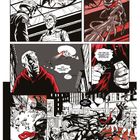 Comic-Illustration. Sprechblasen erwähnen Befehle, Überraschung und eine bedrohliche Kreatur mit roter Zunge in einer Stadt.