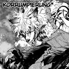 Der Text „BLUTTRÄNEN-KORRUMPIERUNG“ ist mittig platziert. Darunter eine wilde, bestienhafte Gestalt mit Wolfselementen.