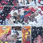 Comic-Sequenz mit Kampf im Schnee. Figuren in roten Anzügen, Dramatik, Angst und Entschlossenheit in den Gesichtern.