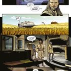 Comicseite mit drei Personen, die über einen Mord sprechen. Ein Raumschiff in einem Weizenfeld. Innenansicht des Schiffs.