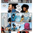 Comic-Panel mit mehreren Figuren auf einem Hochhausdach. Dialoge über Aufträge und Deadpool als Thema.