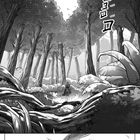 „... WEISS ICH NICHT.“ ist in einer Sprechblase geschrieben. Illustration von einem Wald mit hohen Bäumen und fliegenden Kreaturen.