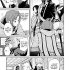 Mehrere Panels in einem Manga-Stil. Personen in mittelalterlicher Kleidung mit Schwertern. Dialoge: "Verfolge ein Ziel", "Machst eh nur halbe Sachen".