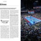 Text links: „Köln: LANXESS Arena“, „Hier ist der Sehnsuchtsort aller Handballer: die Kölner LANXESS Arena“; Text rechts unten: „Info“, „Name: LANXESS Arena“, „Ort: Köln“. 

Szenerie: Eine volle Arena mit Handballspiel, viele Zuschauer, große Anzeigetafel.