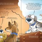 Text: "Charlie kennt JEDEN im Viertel... riecht zwei Meilen... etwas nicht stimmt." Illustration von Hunden im Gespräch.