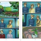 Links oben: "Am nächsten Morgen." Rechts: Zwei Frauen in altertümlicher Kleidung, in einer Kutsche, eine zeigt eine Pflanze.