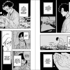 Mehrere Panels mit Text über die Schwäche und Zerbrechlichkeit der Menschen. Ein junger Mann und Kind interagieren. Manga-Stil.