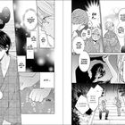 Das ist eine Manga-Doppelseite. Links: Eine Person in Gedanken. Rechts: Zwei Personen auf einer Treppe; Dialog über eine Beziehung.