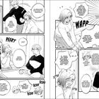 Eine Manga-Seite: Aufgeregte Unterhaltungen über Beziehungen; jemand ist schockiert und es wird über Verlobungsringe gescherzt.