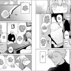 Ein Manga mit zwei Personen. Sie sprechen über eine Pause, Möbel und eine mysteriöse Skulptur im Raum.