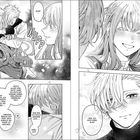 Mehrere Manga-Panels zeigen eine emotionale Szene zwischen zwei Personen mit Dialogen über Liebe und Überwältigung.