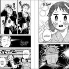 Vier Panels zeigen einen emotionalen Austausch zwischen zwei Manga-Figuren, die überrascht und ängstlich wirken.
