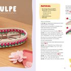Text: „TULPE“, „MATERIAL“, gefolgt von Anweisungen. Links oben Vase, Häkelbrillenetui; rechts Text und Häkelbilder.