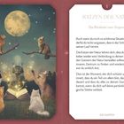 „KATZEN DER NATUR“, „Die Rückkehr zum Ursprung“. Sechs Katzen um ein leuchtendes Buch, Mond und Symbole am Himmel.