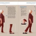 ZEHENGLEITEN EX, GRUNDPOSITION: Aktiver Stand, Füße nebeneinander, linkes Bein Standbein. Bilder zeigen Frau bei Übung.