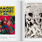 Links: "Famous Funnies" mit Buck Rogers, eine bunte Comic-Cover-Illustration. Rechts: Schwarz-Weiß-Cover von Buck Rogers.