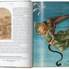 Raphael. Links Bild von Reitern. Rechts Engel mit bunten Flügeln vor blauem Hintergrund.