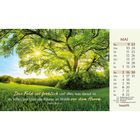 „Das Feld sei fröhlich [...] Psalm 96,12-13“. Links Wiese mit Baum im Sonnenschein, rechts Kalender für Mai.