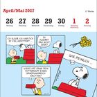 Text: "26 Montag, 27 Dienstag, 28 Mittwoch, 29 Donnerstag, 30 Freitag, 1 Samstag Maifeiertag, 2 Sonntag."

Illustration eines Comics mit Snoopy und Charlie Brown.