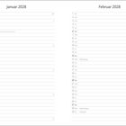 Zwei Kalenderseiten für Januar und Februar 2028. Feiertage: Neujahr, Heilige Drei Könige, Valentinstag, Rosenmontag, Fastnacht.