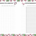 "Termine für Arbeiten" und "Notenübersicht" oben mittig. Süßes Wassermelonen- und Katzenmuster als Rahmen.