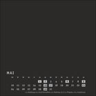 Mai-Kalender mit hervorgehobenen Feiertagen: 1.5. Maifeiertag, 6.5. Christi Himmelfahrt, 9.5. Muttertag, 16./17.5. Pfingsten.