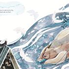 Text: "Zuhause ist mehr als ein Ort, eine Stadt oder ein Dorf." Illustration: Ein fliegender Bär und Tauben umgeben ein Dach.