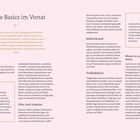 "Deine Basics im Vorrat" und Tipps zu Vorratsschrank, Kühlschrank und Tiefkühlfach. Enthält Tipps zu gesunder Ernährung.