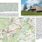 Das Bild zeigt Text über das Heidemuseum »Dat ole Huus« und eine Karte der Lüneburger Heide. Rechts oben: ein Reetdachhaus.
